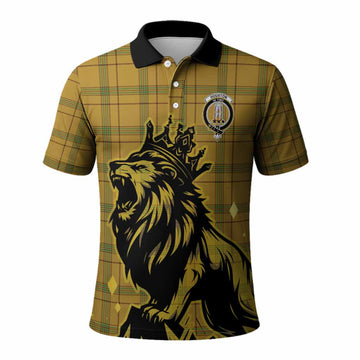 Houston Tartan Family Crest Polo Shirt Crowned Lion Roaring