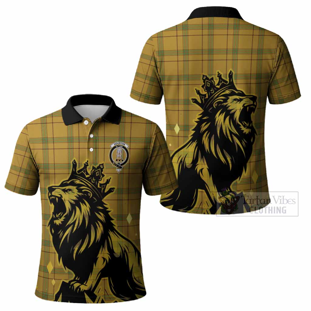 Houston Tartan Family Crest Polo Shirt Crowned Lion Roaring