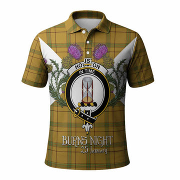 Houston Tartan Family Crest Polo Shirt Scottish Burns Night Thistle Floral