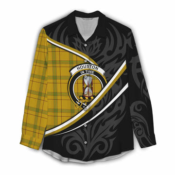 Houston Tartan Family Crest Women Casual Shirt Celtic Scottish Thistle Floral - Tartan Vibes Clothing