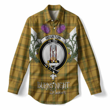 Houston Tartan Family Crest Women Casual Shirt Scottish Burns Night Thistle Floral