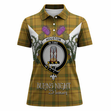 Houston Tartan Family Crest Women Polo Shirt Scottish Burns Night Thistle Floral