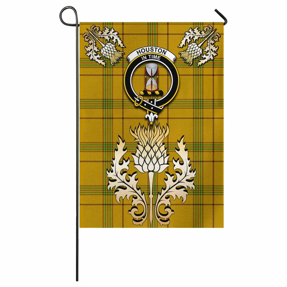 Houston Tartan Garden Flag with Golden Regal Scottish Thistle Emblem - Tartan Vibes Clothing