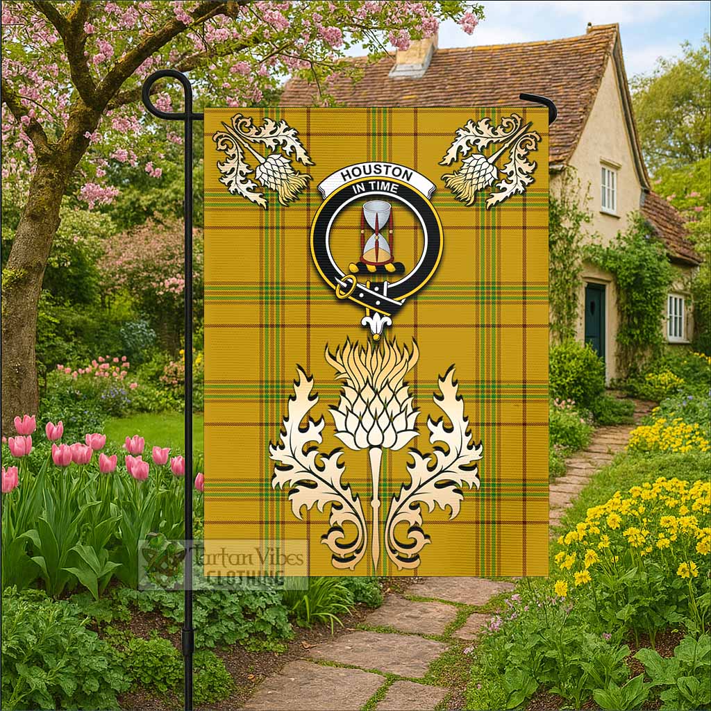 Houston Tartan Garden Flag with Golden Regal Scottish Thistle Emblem - Tartan Vibes Clothing