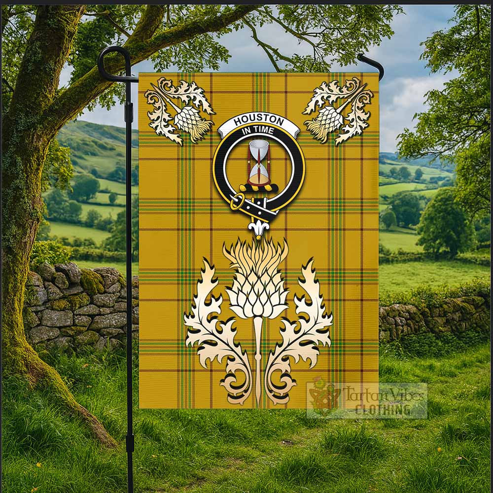 Houston Tartan Garden Flag with Golden Regal Scottish Thistle Emblem - Tartan Vibes Clothing