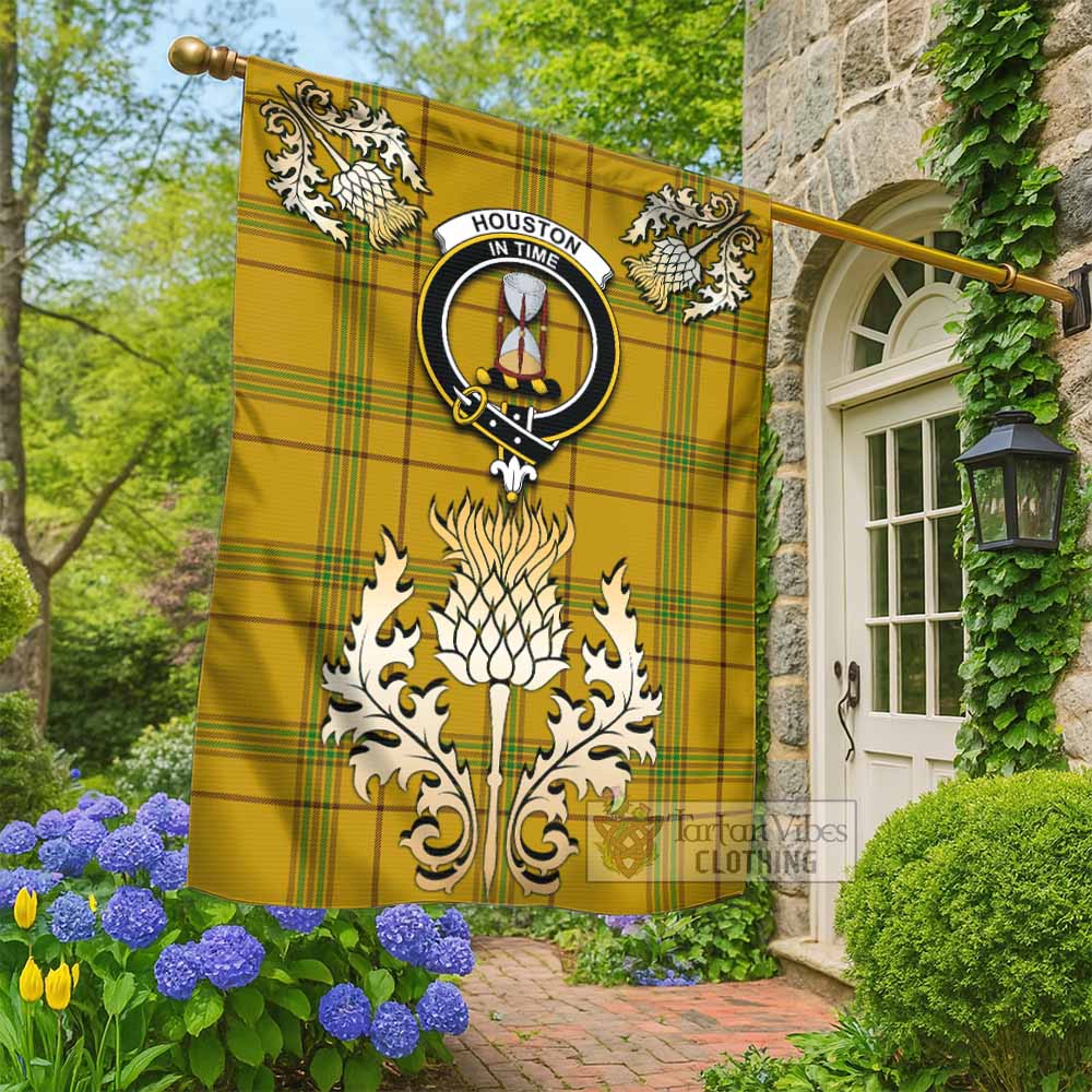 Houston Tartan Garden Flag with Golden Regal Scottish Thistle Emblem - Tartan Vibes Clothing