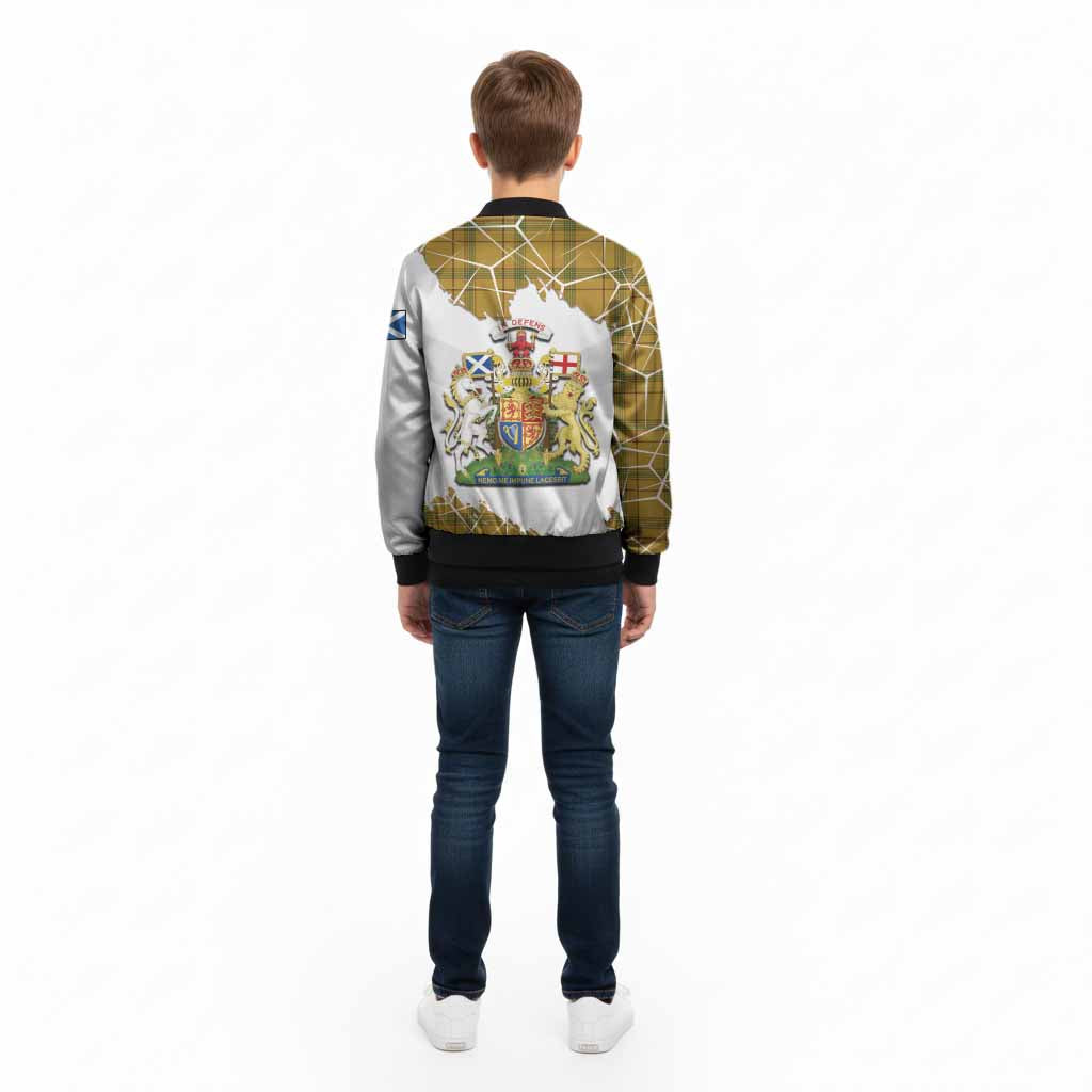 Houston Tartan Kid Bomber Jacket with Family Crest and Lion Rampant Grunge Style