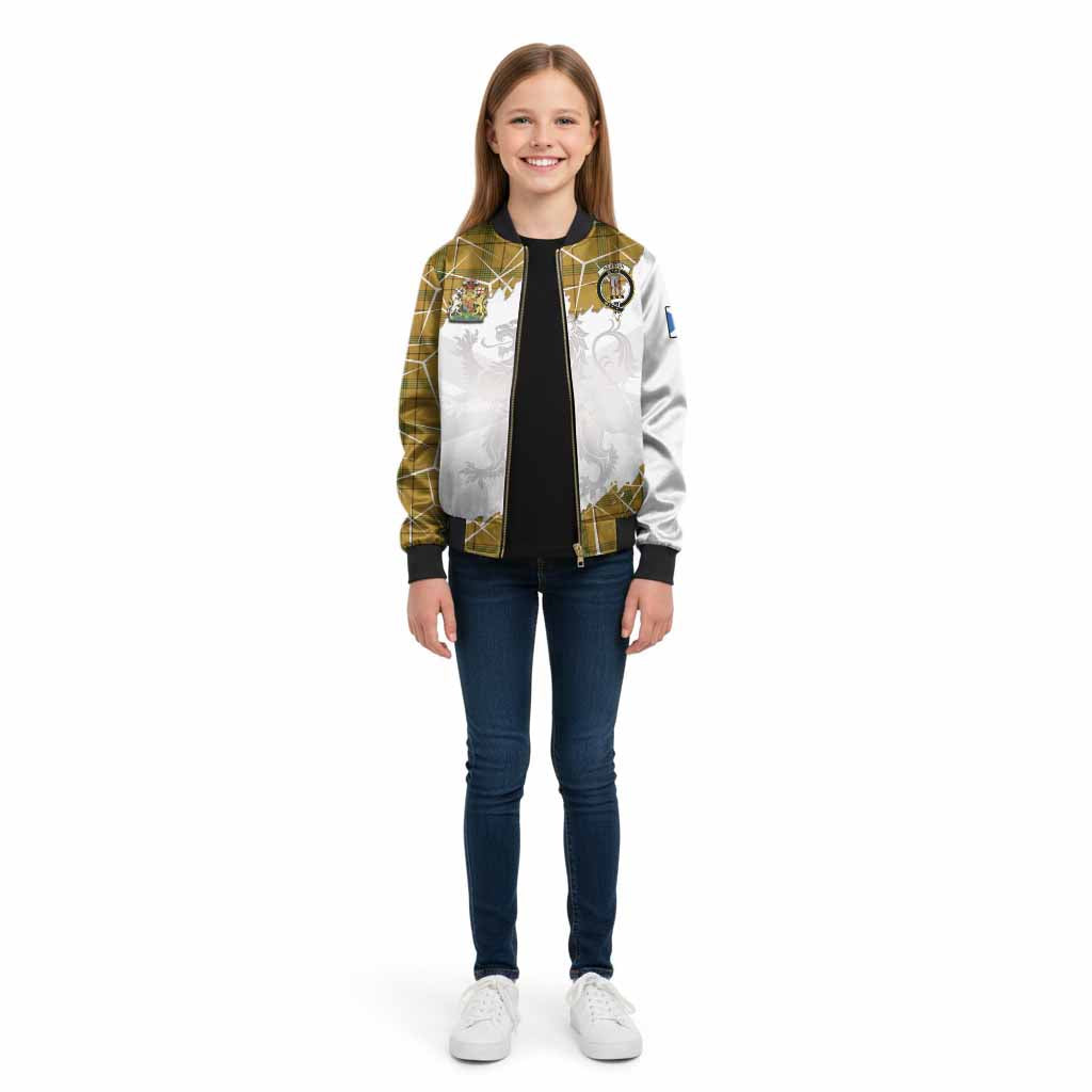 Houston Tartan Kid Bomber Jacket with Family Crest and Lion Rampant Grunge Style