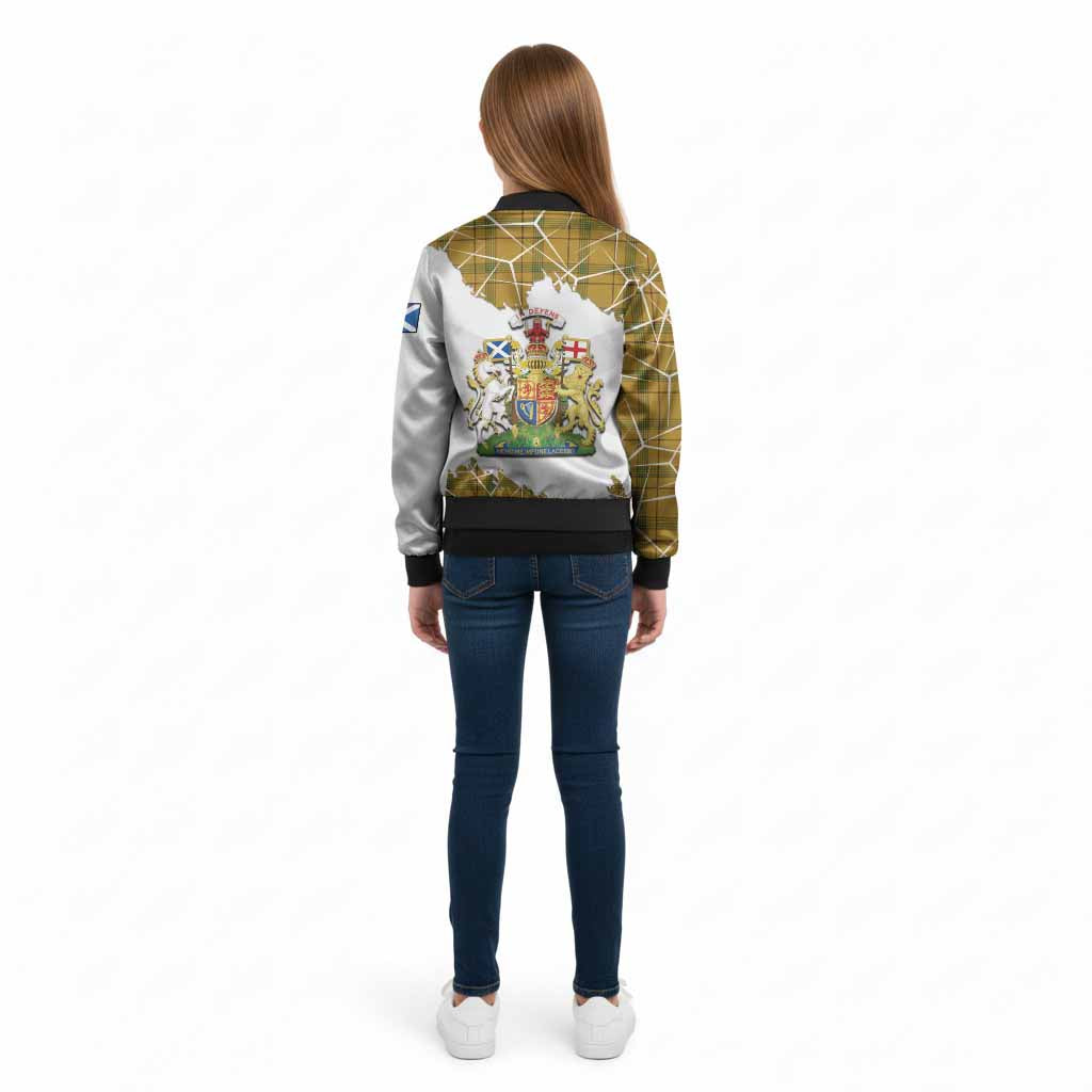 Houston Tartan Kid Bomber Jacket with Family Crest and Lion Rampant Grunge Style