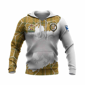 Houston Tartan Knitted Hoodie with Family Crest and Lion Rampant Grunge Style