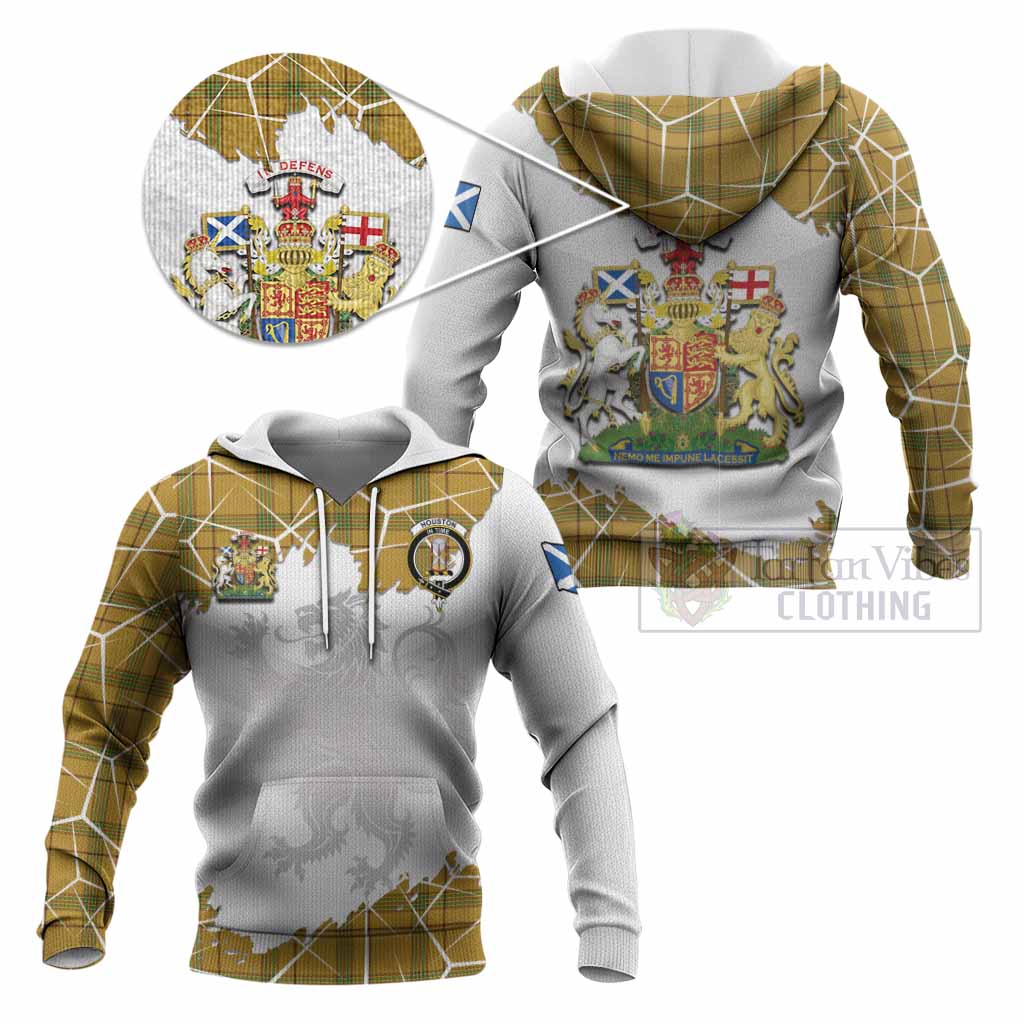 Houston Tartan Knitted Hoodie with Family Crest and Lion Rampant Grunge Style