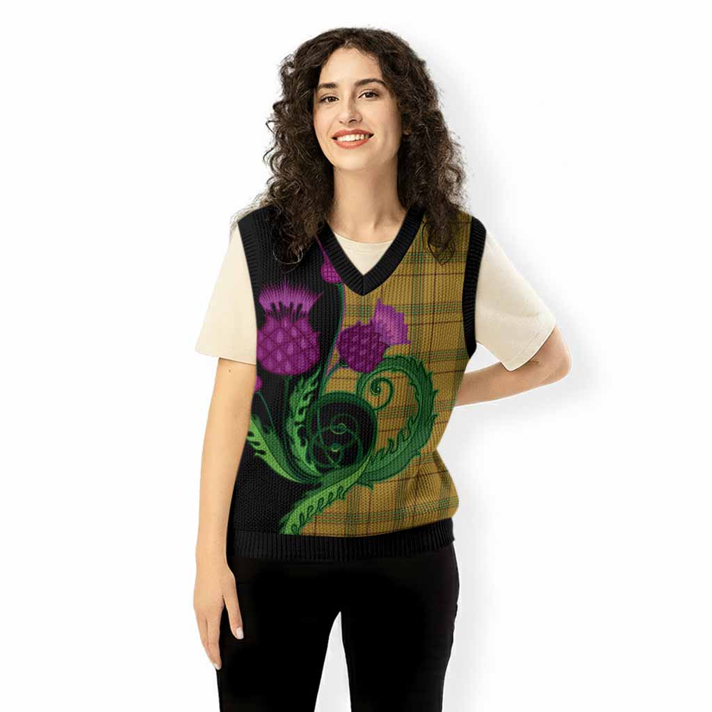 Houston Tartan Knitted V-Neck Vest Traditional Scottish Thistle