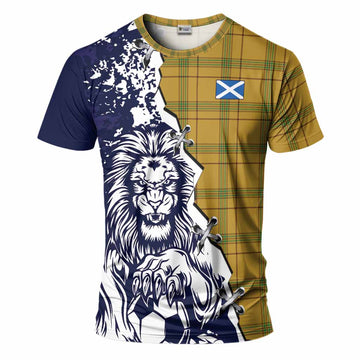Houston Tartan Scottish T-Shirt Angry Lion With Soccer Ball Style