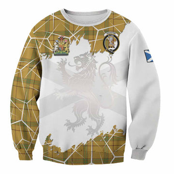 Houston Tartan Sweatshirt with Family Crest and Lion Rampant Grunge Style