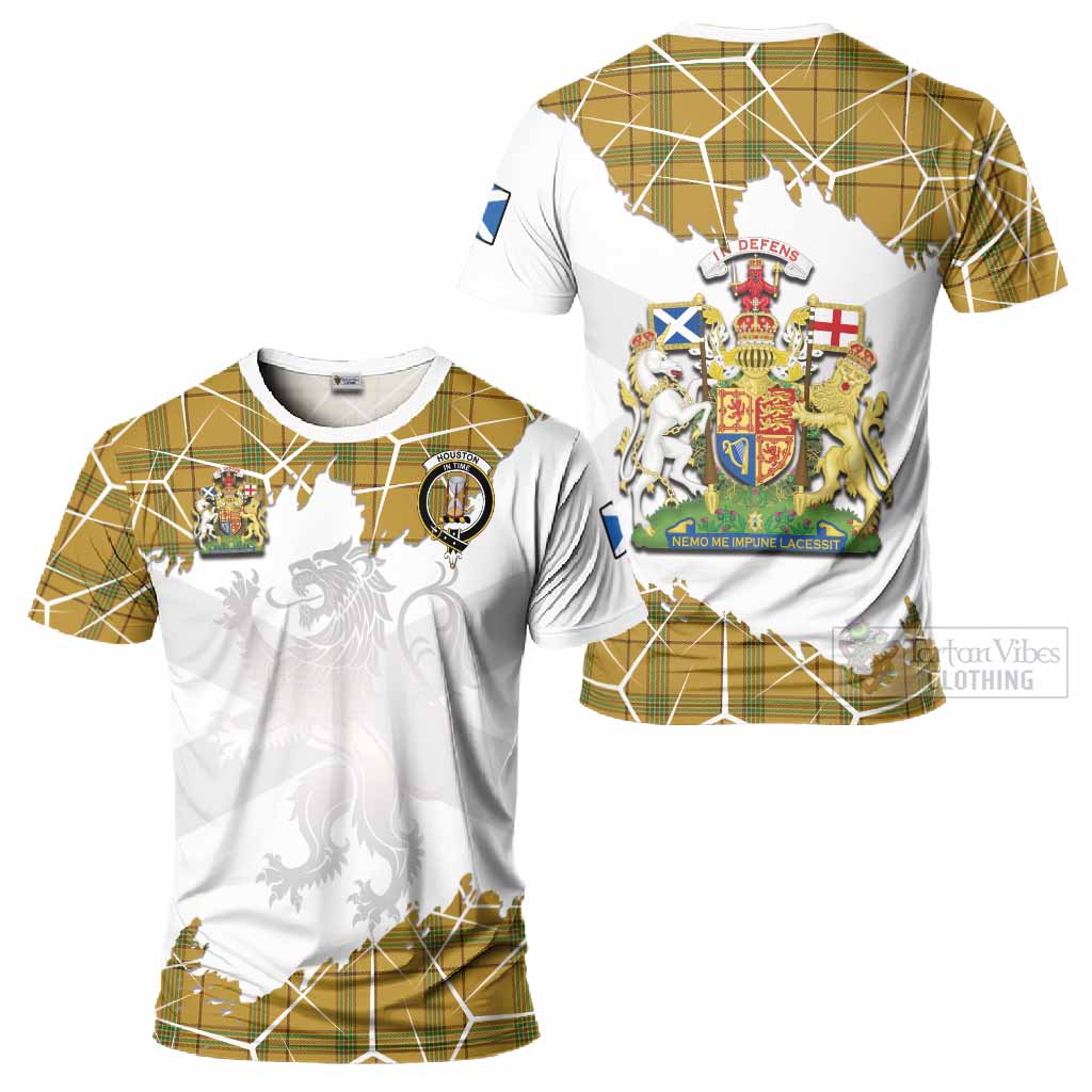 Houston Tartan T-Shirt with Family Crest and Lion Rampant Grunge Style