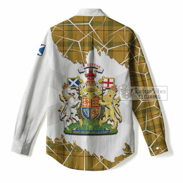 Houston Tartan Women Casual Shirt with Family Crest and Lion Rampant Grunge Style
