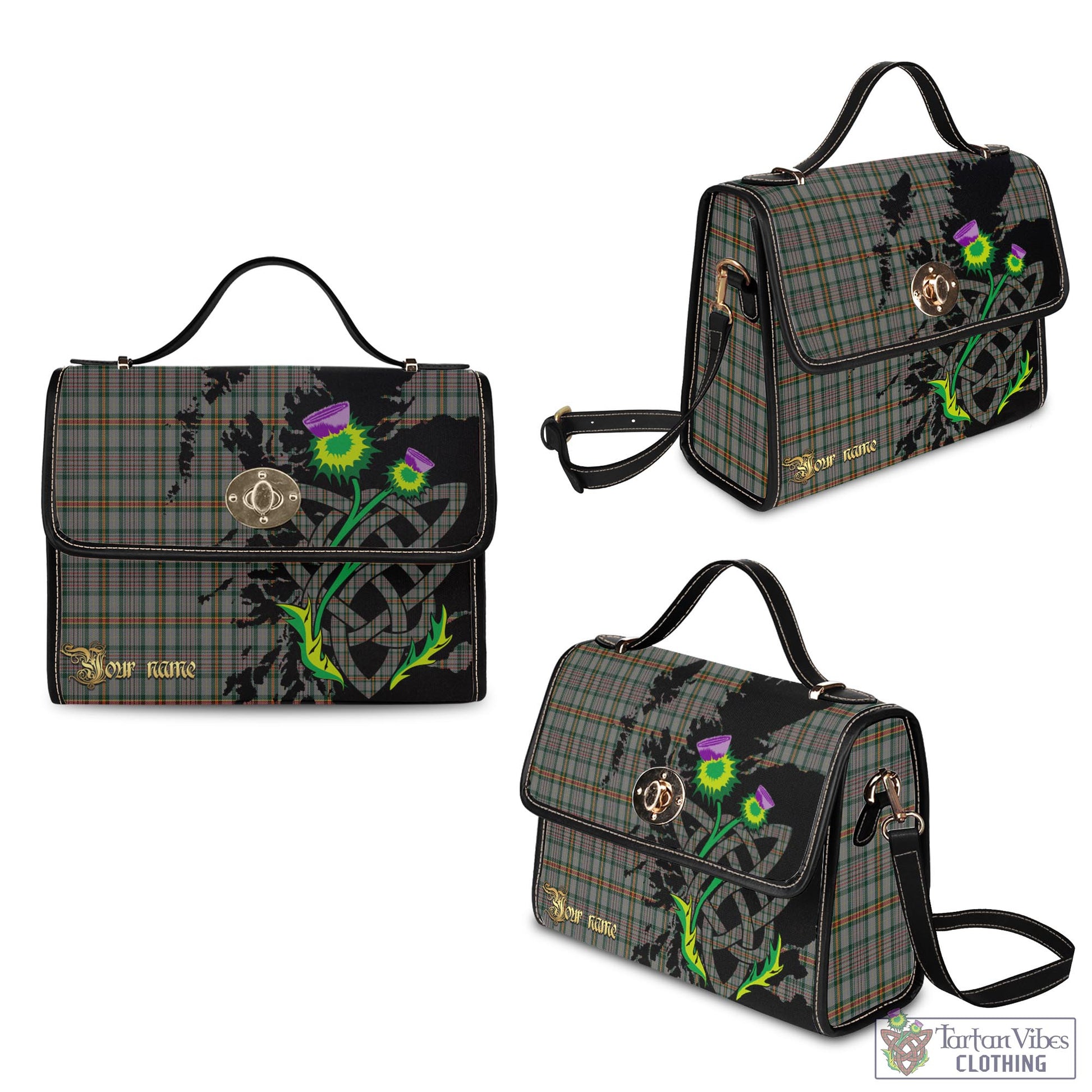 Tartan Vibes Clothing Howell of Wales Tartan Waterproof Canvas Bag with Scotland Map and Thistle Celtic Accents