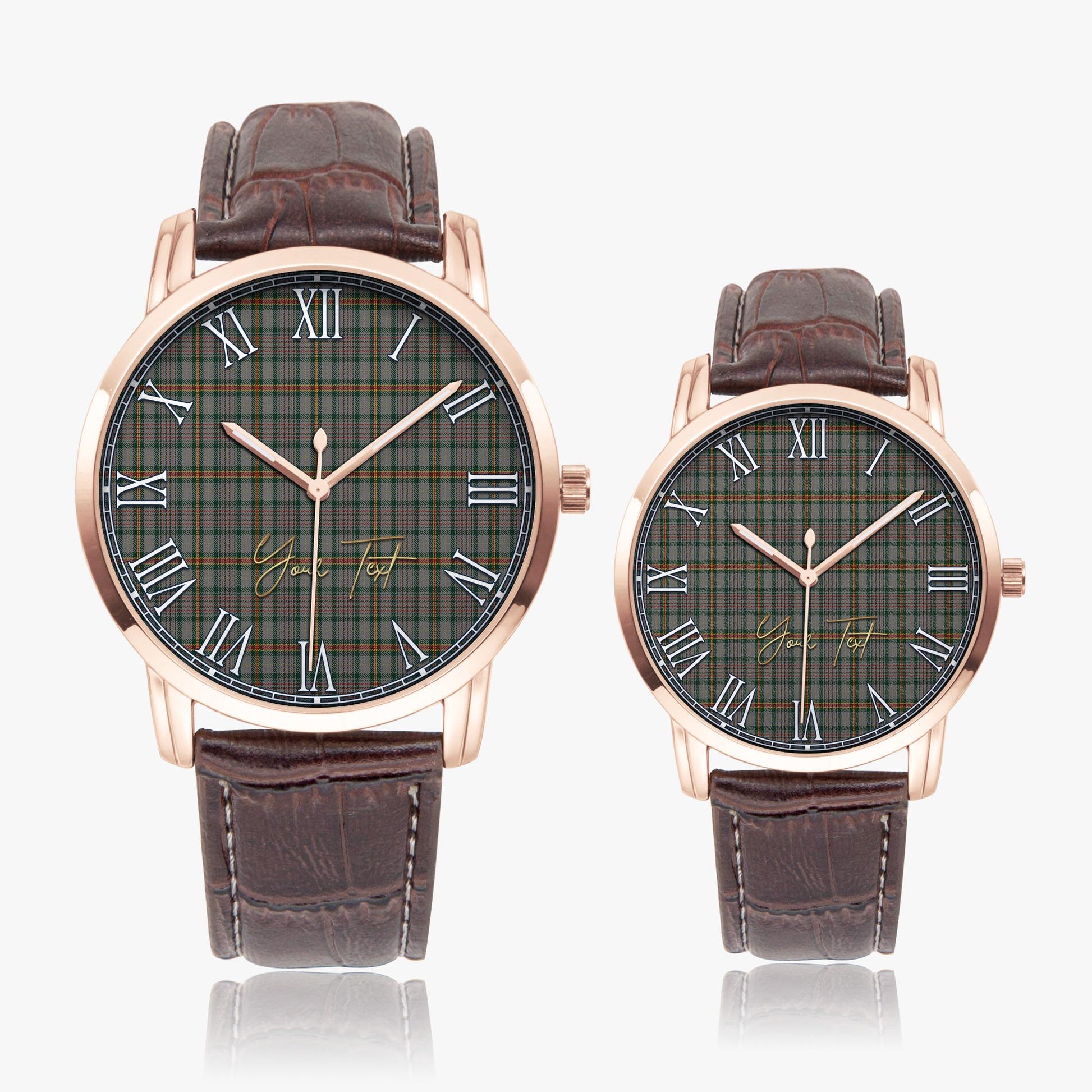 Howell of Wales Tartan Personalized Your Text Leather Trap Quartz Watch Wide Type Rose Gold Case With Brown Leather Strap - Tartanvibesclothing