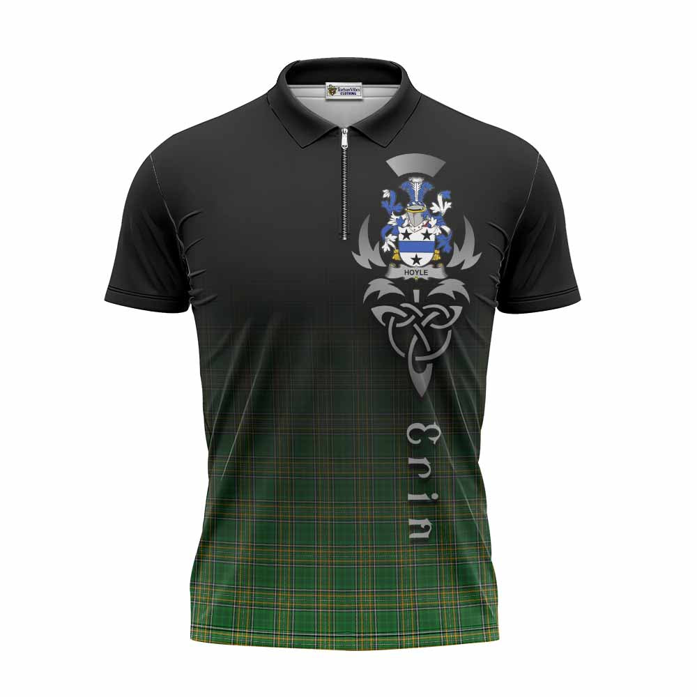 Tartan Vibes Clothing Hoyle Irish Clan Zipper Polo Shirt with Coat of Arms Erin Go Bragh Celtic Inspired