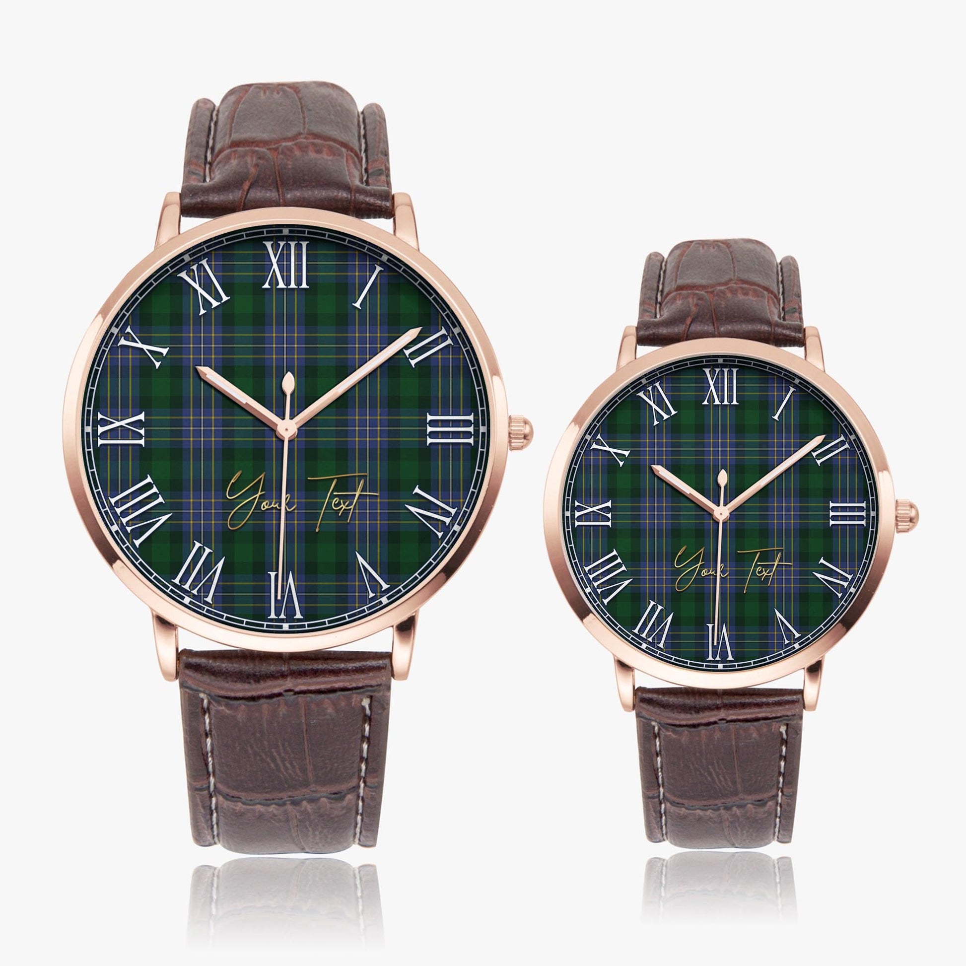 Hughes Tartan Personalized Your Text Leather Trap Quartz Watch - Tartan Vibes Clothing