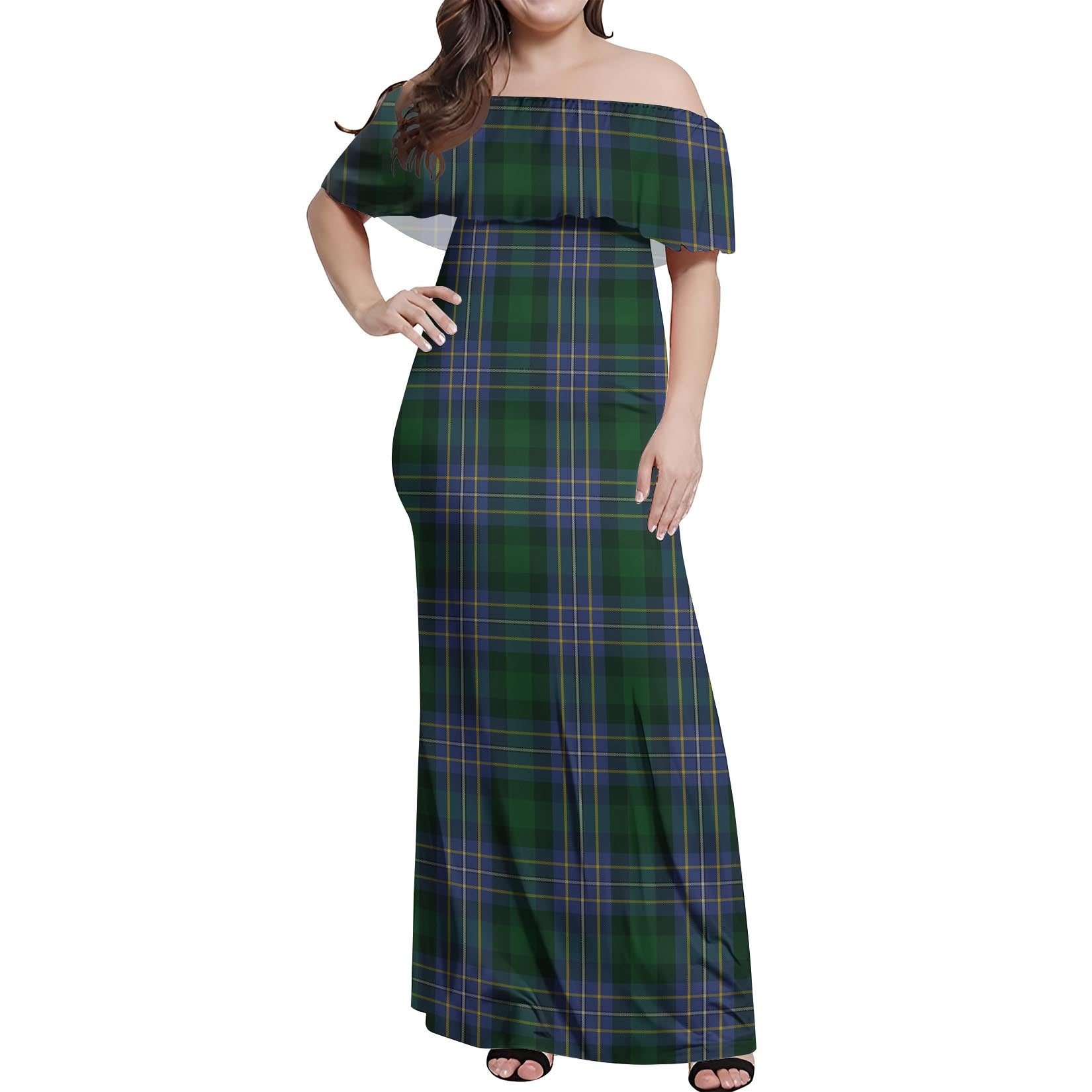 Hughes Tartan Off Shoulder Long Dress Women's Dress - Tartan Vibes Clothing