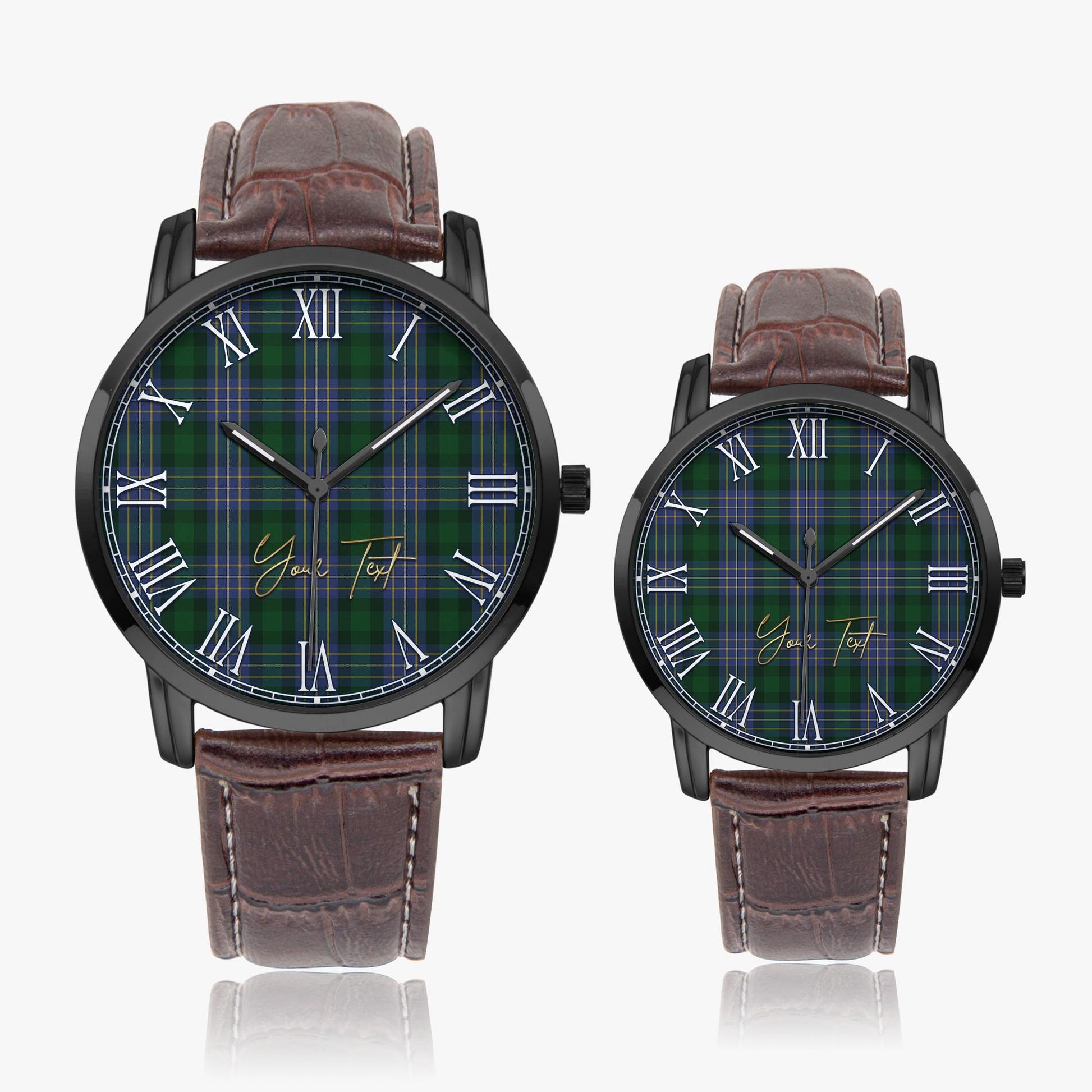 Hughes Tartan Personalized Your Text Leather Trap Quartz Watch - Tartan Vibes Clothing