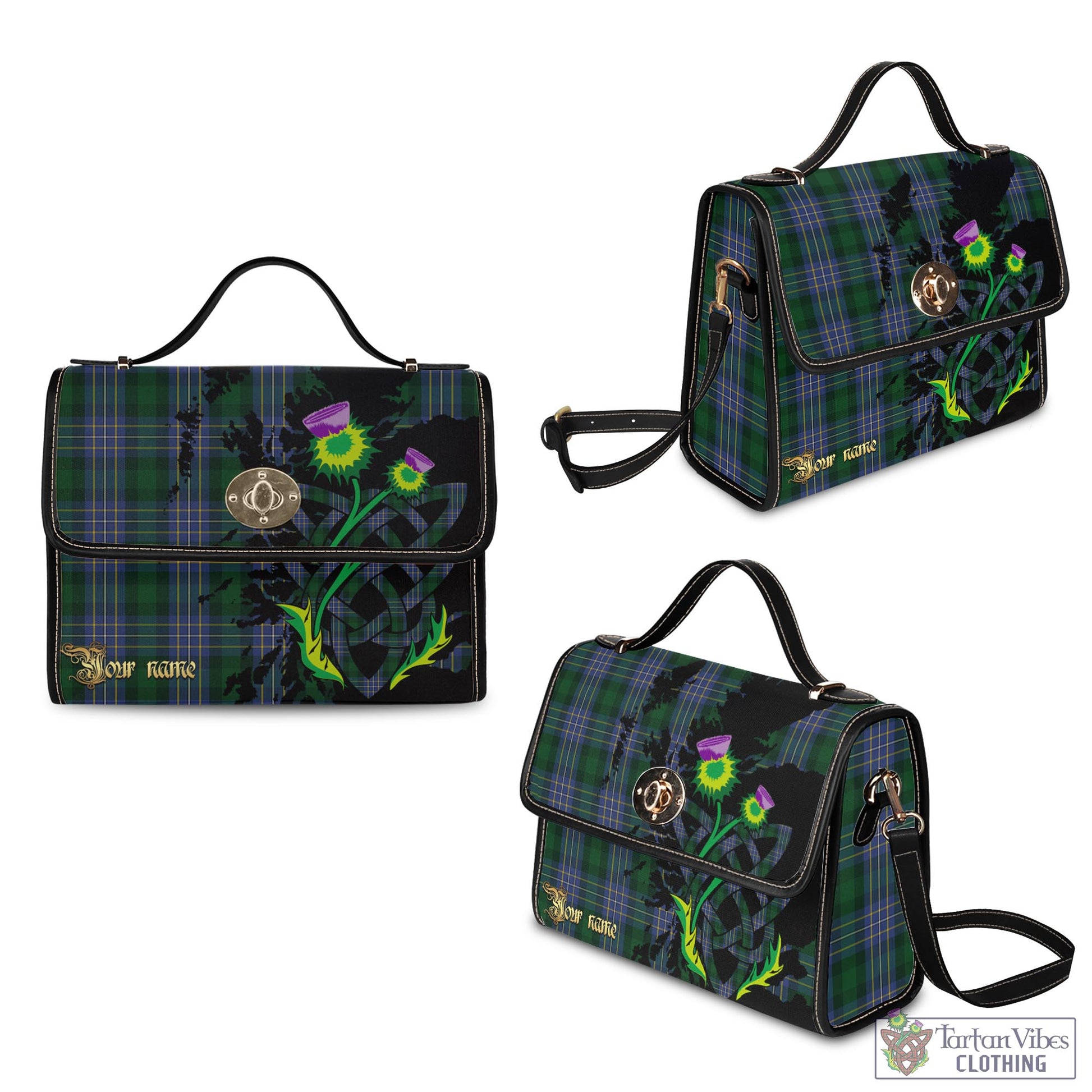 Tartan Vibes Clothing Hughes Tartan Waterproof Canvas Bag with Scotland Map and Thistle Celtic Accents