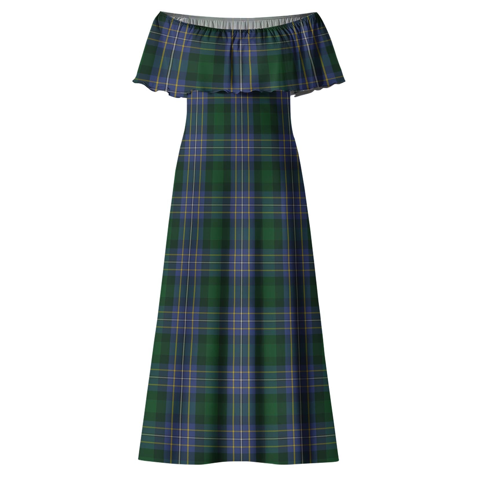 Hughes Tartan Off Shoulder Long Dress - Tartan Vibes Clothing