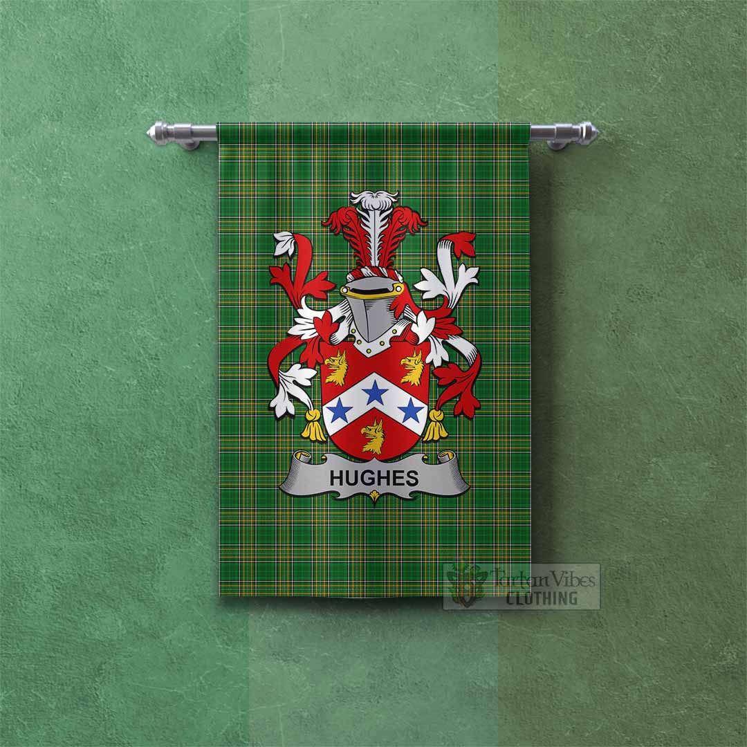 Tartan Vibes Clothing Hughes Irish Clan Tartan Gonfalon, Tartan Banner with Coat of Arms