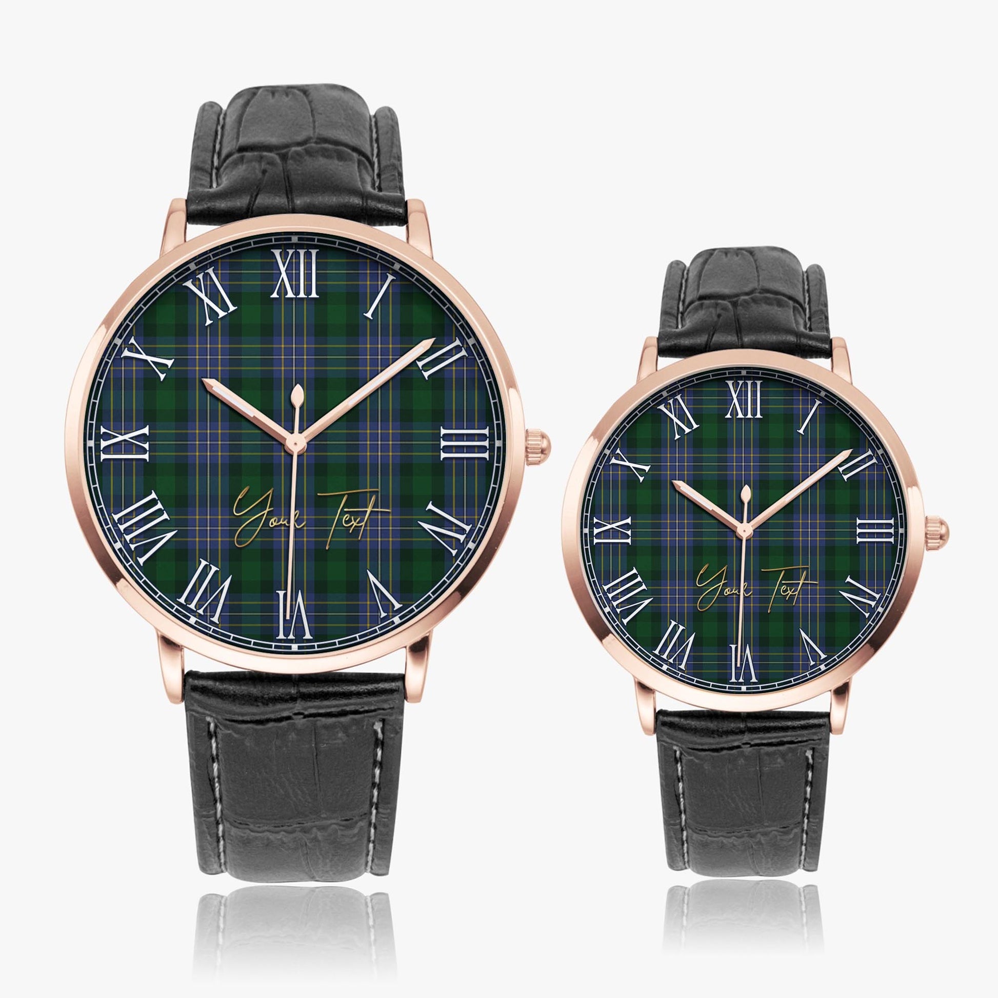 Hughes Tartan Personalized Your Text Leather Trap Quartz Watch - Tartan Vibes Clothing