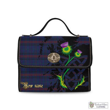 Hughes of Wales Tartan Waterproof Canvas Bag with Scotland Map and Thistle Celtic Accents