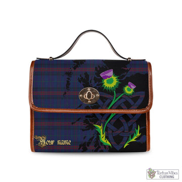 Hughes of Wales Tartan Waterproof Canvas Bag with Scotland Map and Thistle Celtic Accents