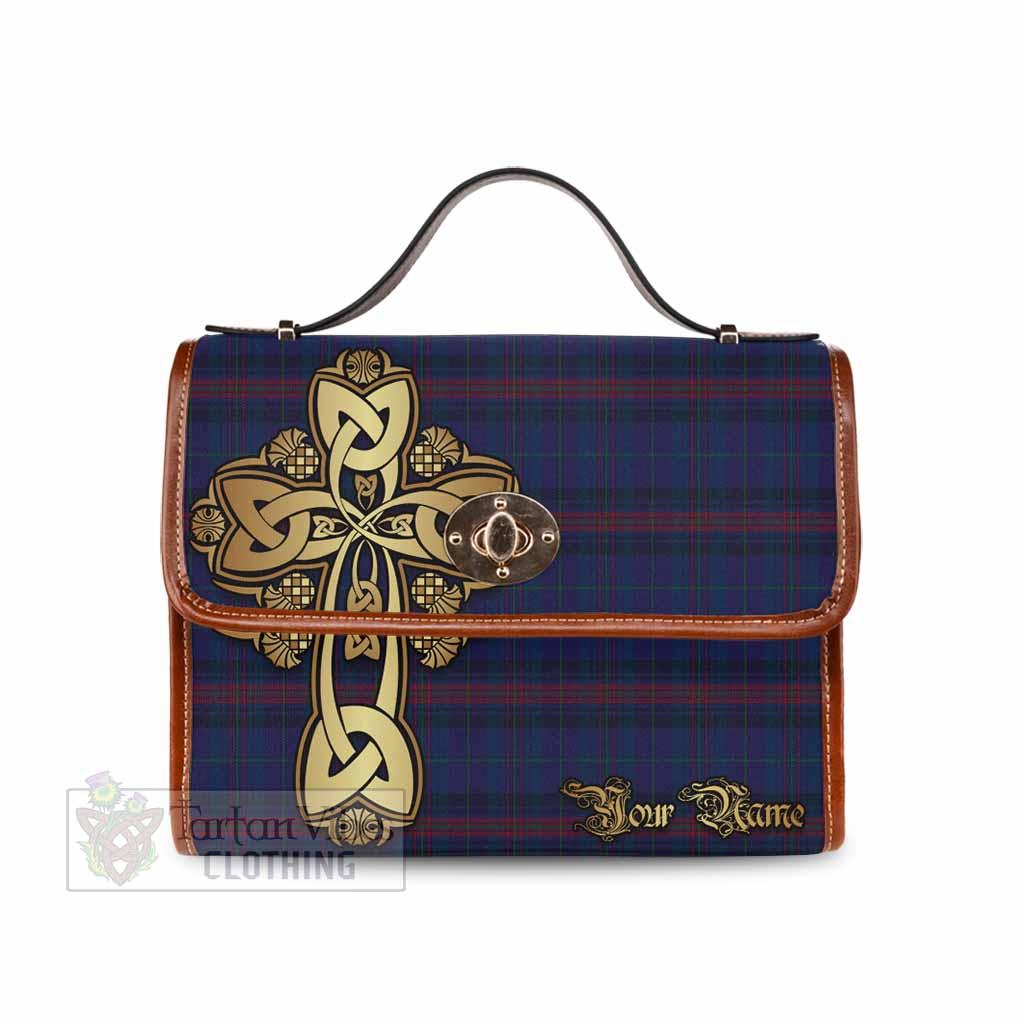 Tartan Vibes Clothing Hughes of Wales Tartan Waterproof Canvas Bag Golden Thistle Celtic Cross Style