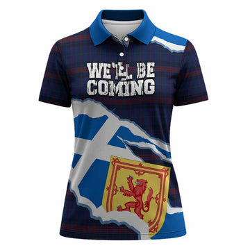 Hughes of Wales Scotland Football Tartan Women Polo Shirt We'll Be Coming