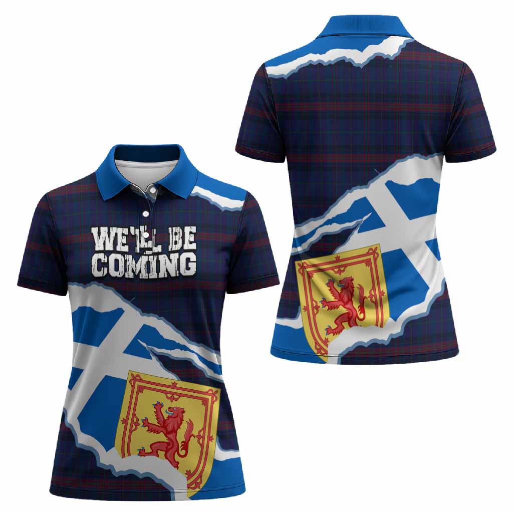 Hughes of Wales Scotland Football Tartan Women Polo Shirt We'll Be Coming