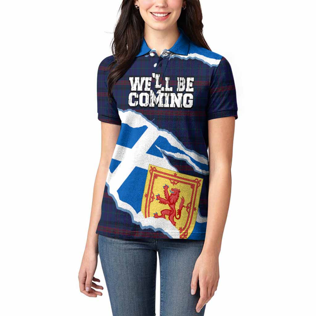 Hughes of Wales Scotland Football Tartan Women Polo Shirt We'll Be Coming