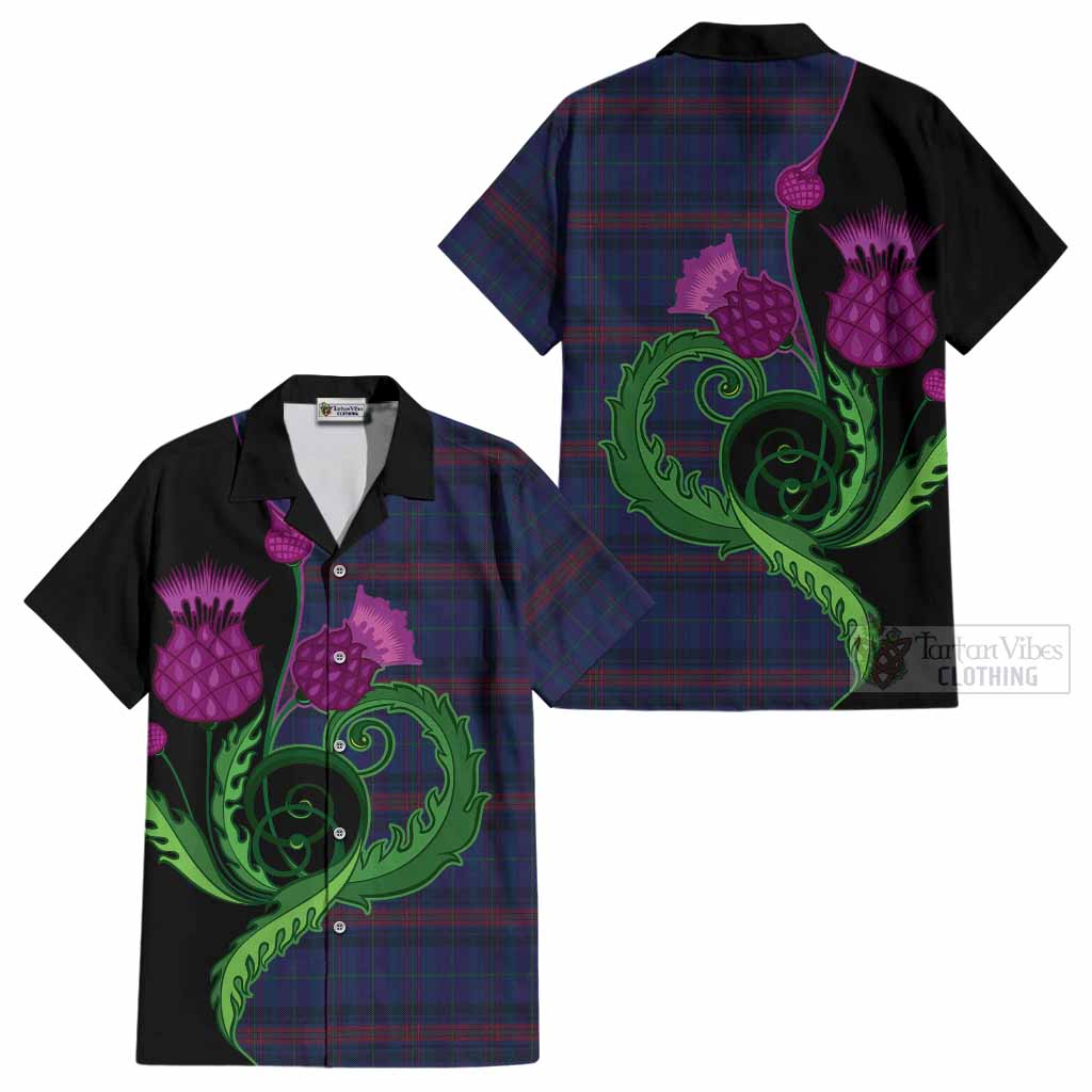 Hughes of Wales Tartan Cotton Hawaiian Shirt Traditional Scottish Thistle