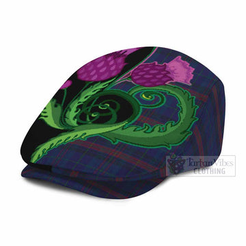 Hughes of Wales Tartan Flat Cap, Jeff Cap Traditional Scottish Thistle