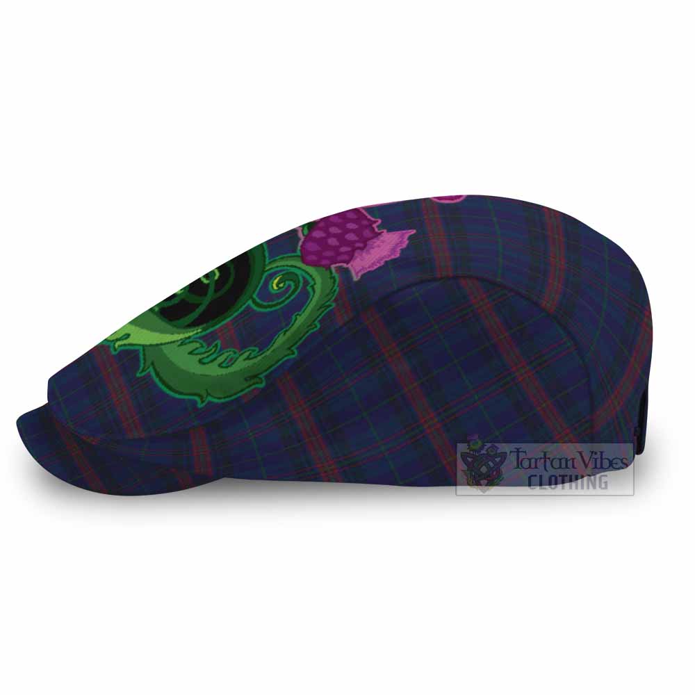 Hughes of Wales Tartan Flat Cap, Jeff Cap Traditional Scottish Thistle