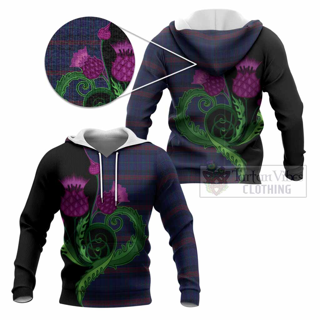 Hughes of Wales Tartan Knitted Hoodie Traditional Scottish Thistle