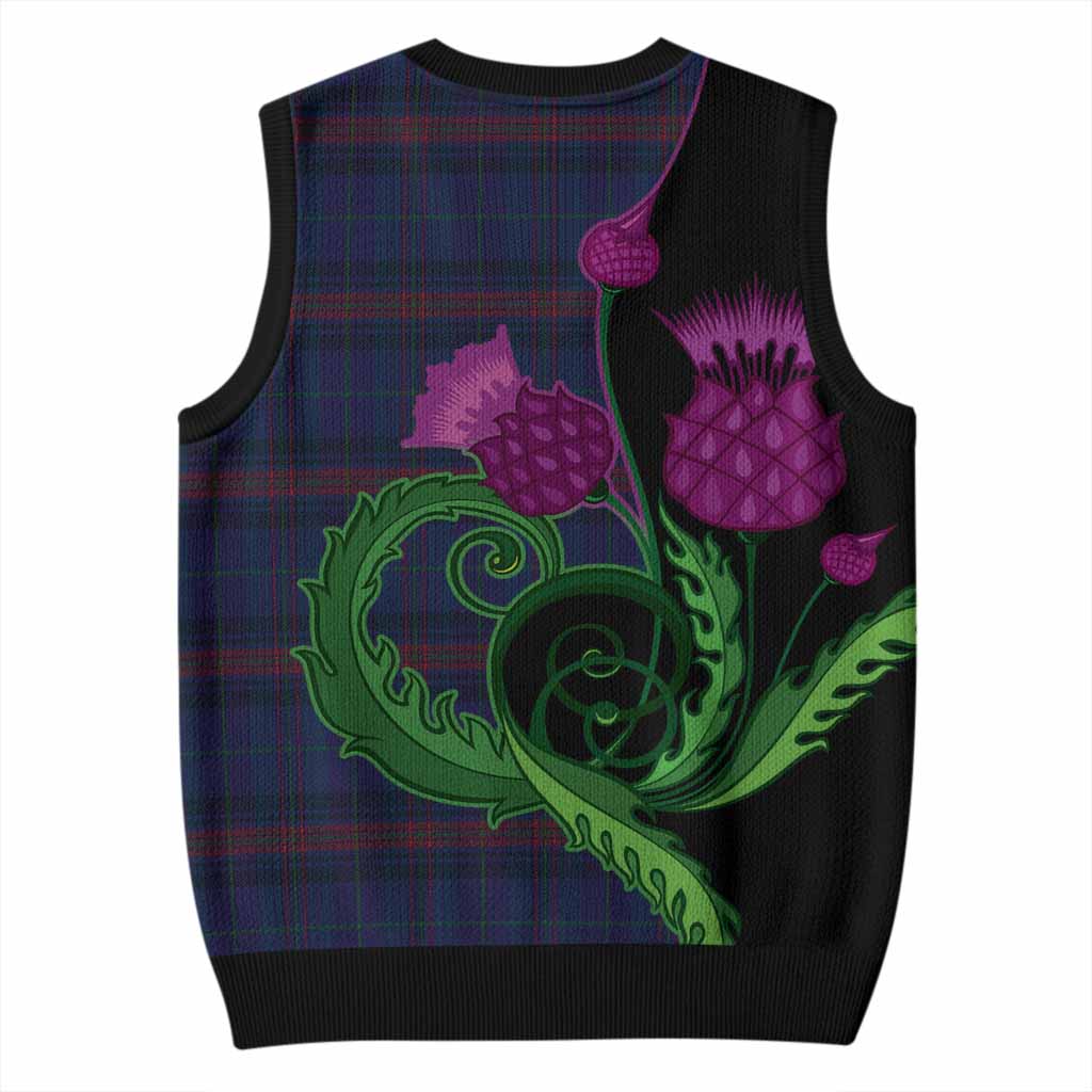 Hughes of Wales Tartan Knitted V-Neck Vest Traditional Scottish Thistle