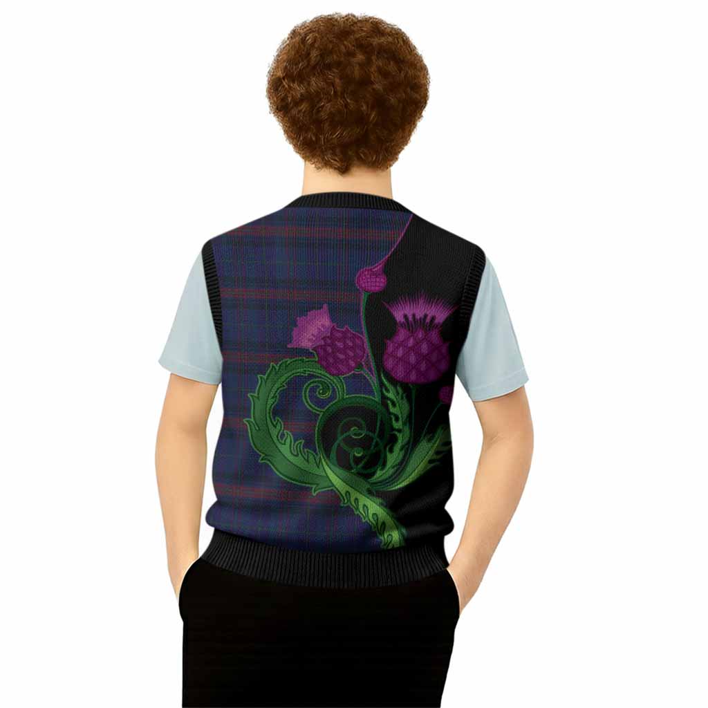 Hughes of Wales Tartan Knitted V-Neck Vest Traditional Scottish Thistle