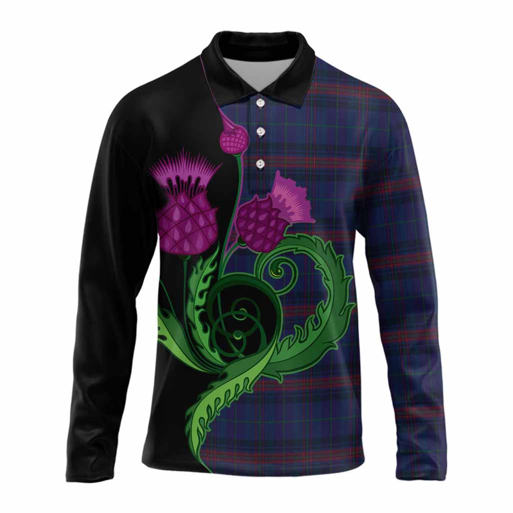 Hughes of Wales Tartan Long Sleeve Polo Shirt Traditional Scottish Thistle