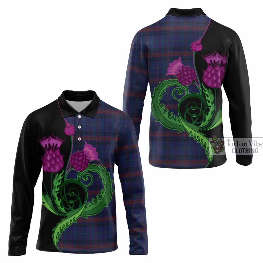 Hughes of Wales Tartan Long Sleeve Polo Shirt Traditional Scottish Thistle