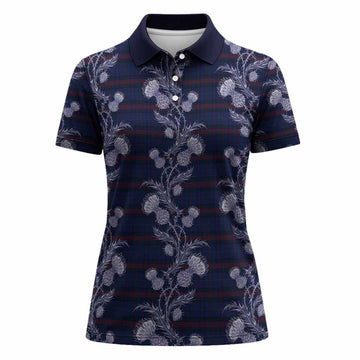 Hughes of Wales Tartan Women Polo Shirt Seamless Scottish Thistle Flowers