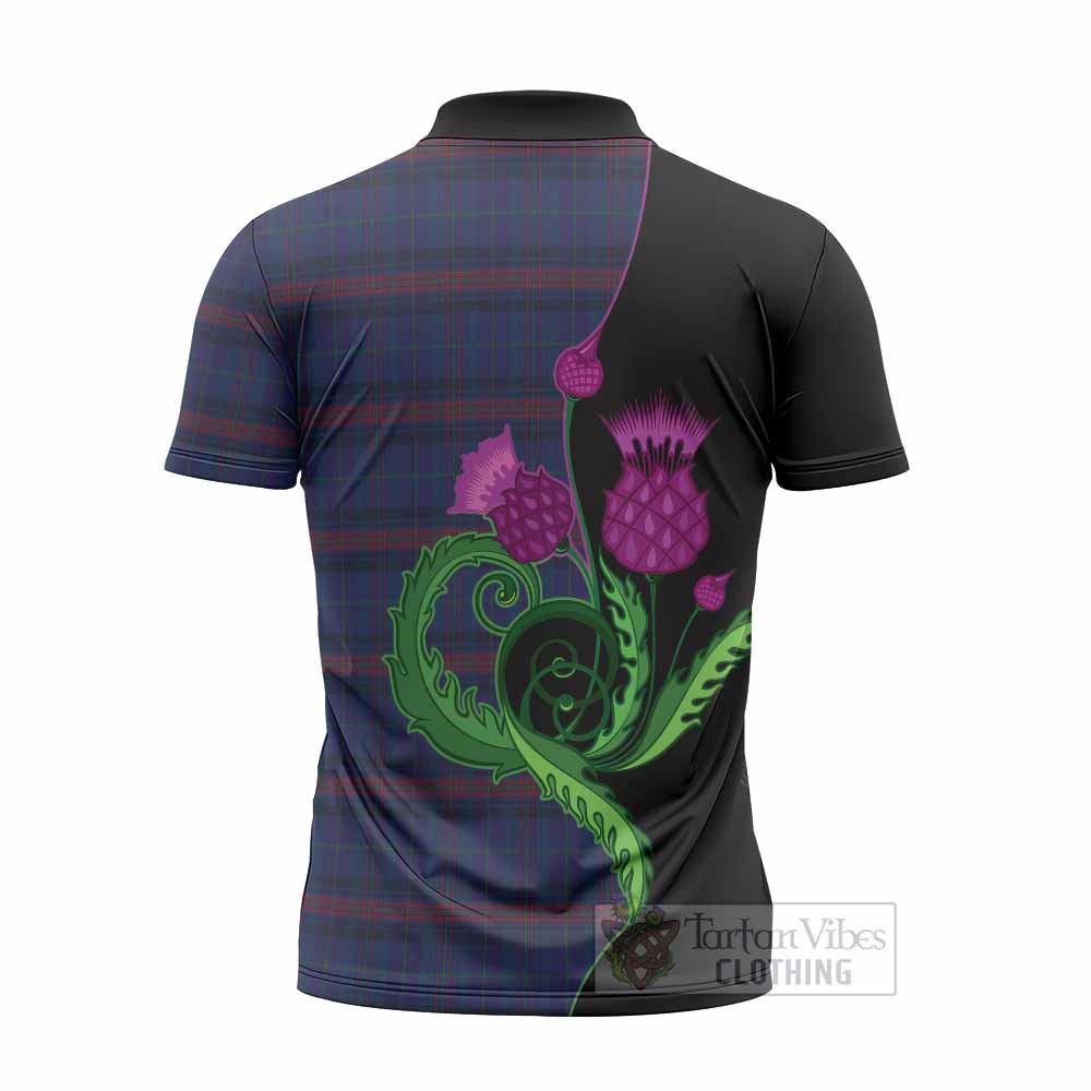 Hughes of Wales Tartan Zipper Polo Shirt Traditional Scottish Thistle