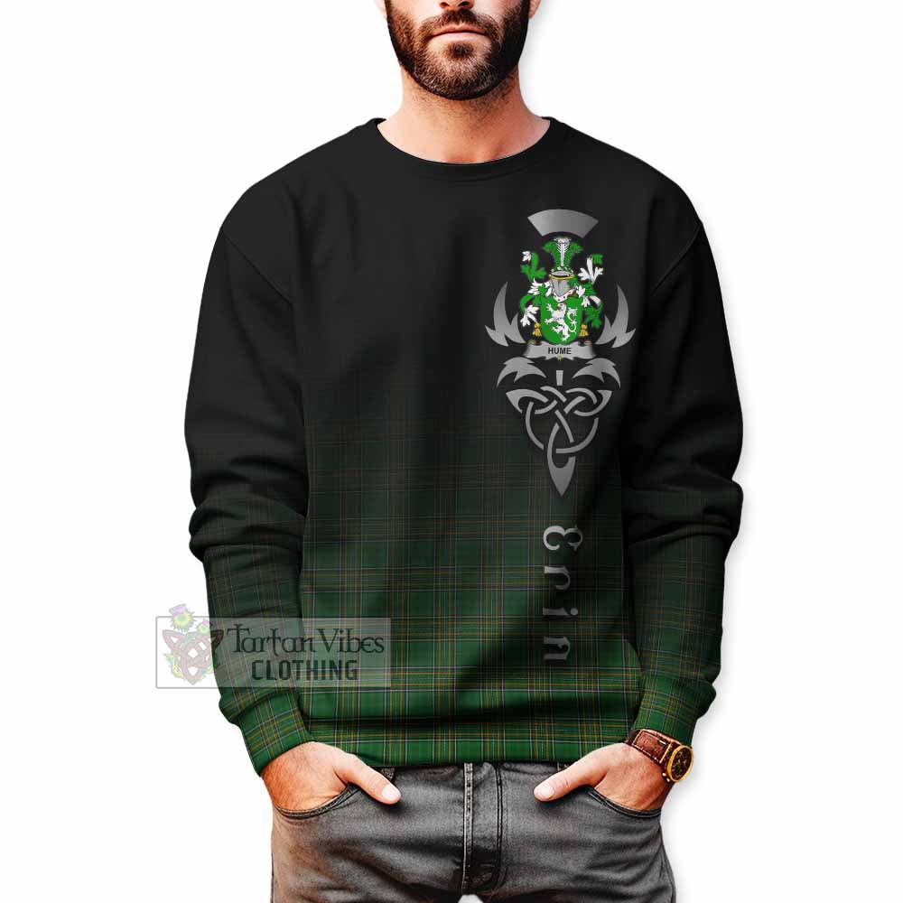 Tartan Vibes Clothing Hume Irish Clan Sweatshirt with Coat of Arms Erin Go Bragh Celtic Inspired