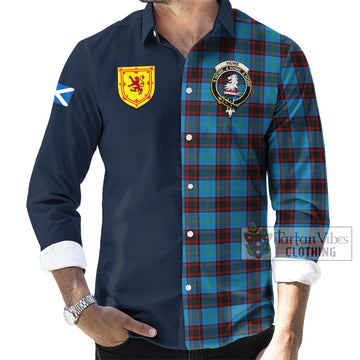 Tartan Vibes Clothing Hume Ancient Tartan Long Sleeve Button Shirt with Scottish Lion Royal Arm Half Style