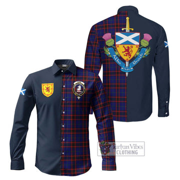 Tartan Vibes Clothing Hume Modern Tartan Long Sleeve Button Shirt with Scottish Lion Royal Arm Half Style