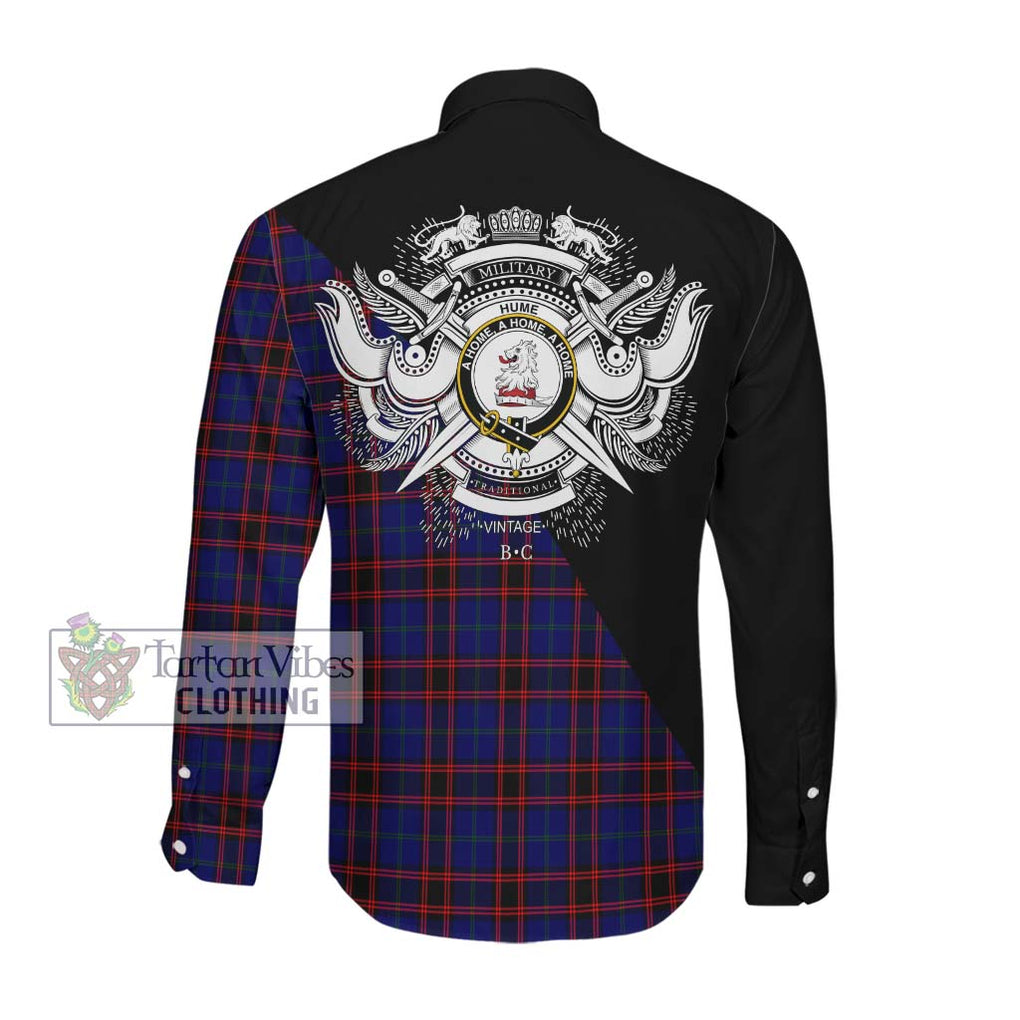 Hume Modern Tartan Long Sleeve Button Shirt with Family Crest and Military Logo Style Men's Shirt - Tartanvibesclothing Shop